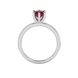 Princess raspberry red gemstone ring, white gold six-prong setting.