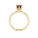 Princess raspberry red gemstone ring, yellow gold six-prong setting.