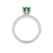 Princess emerald green gemstone ring, white gold six-prong setting.