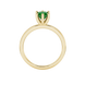 Princess emerald green gemstone ring, yellow gold six-prong setting.