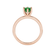 Princess emerald green gemstone ring, rose gold six-prong setting.