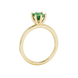 Side profile, yellow gold emerald green ring, six-prong gallery.