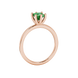 Side profile, rose gold emerald green ring, six-prong gallery.