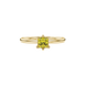 Close-up, princess canary yellow gemstone, yellow gold six-prong ring.