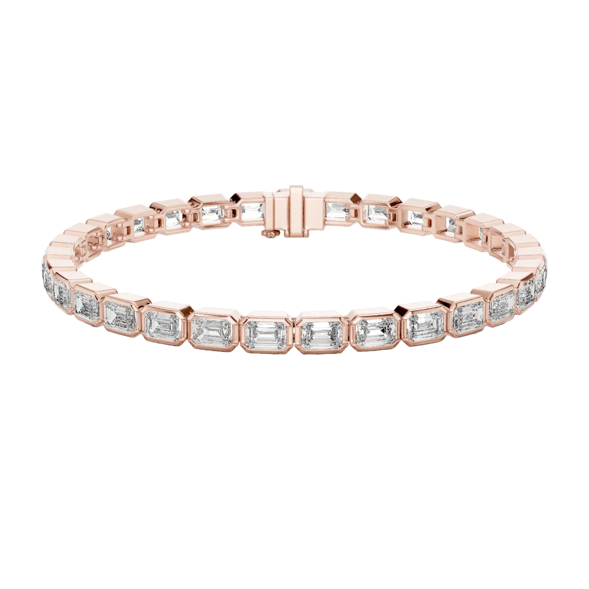 Rose gold bracelet with diamond accents on a white background