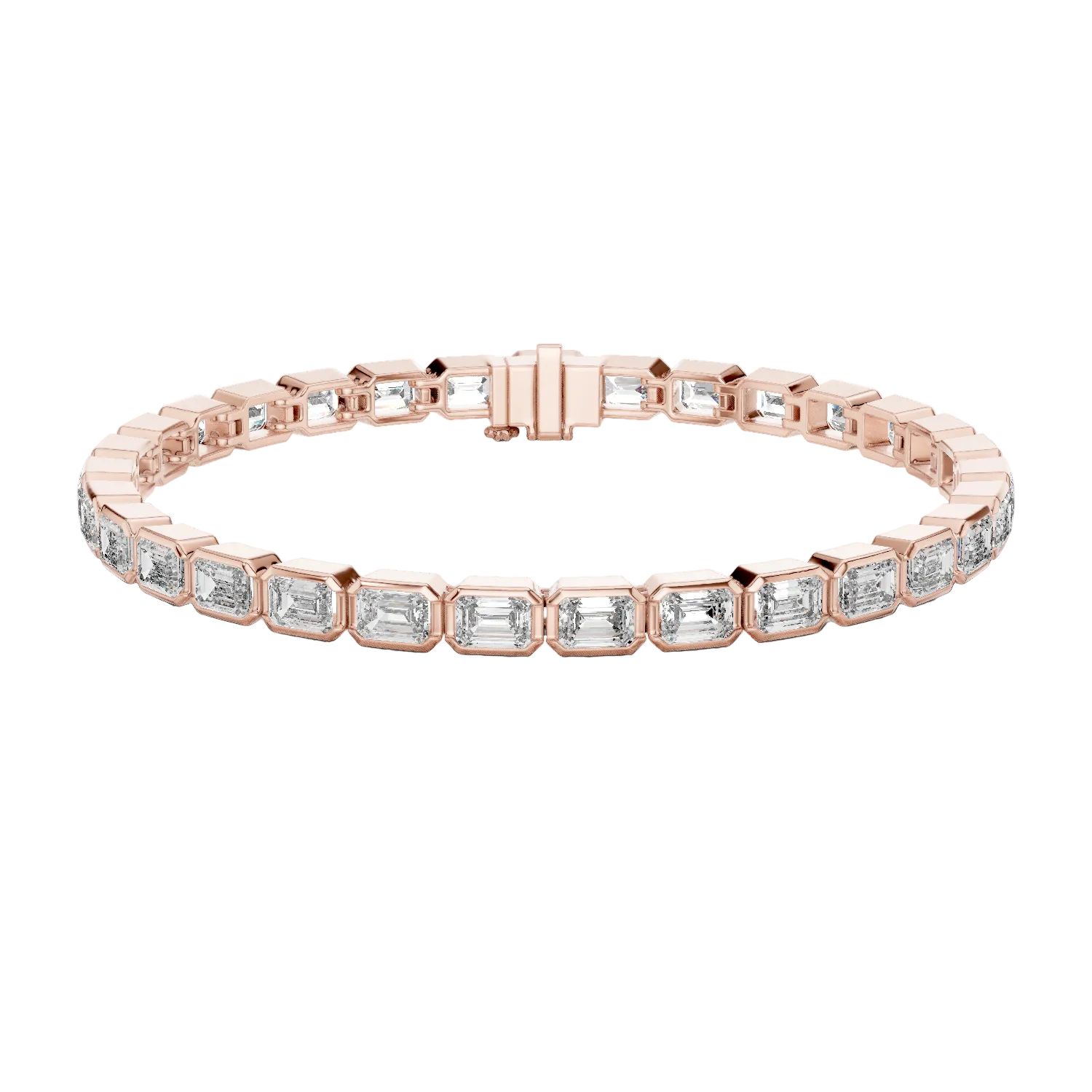 Rose gold bracelet with diamond accents on a white background