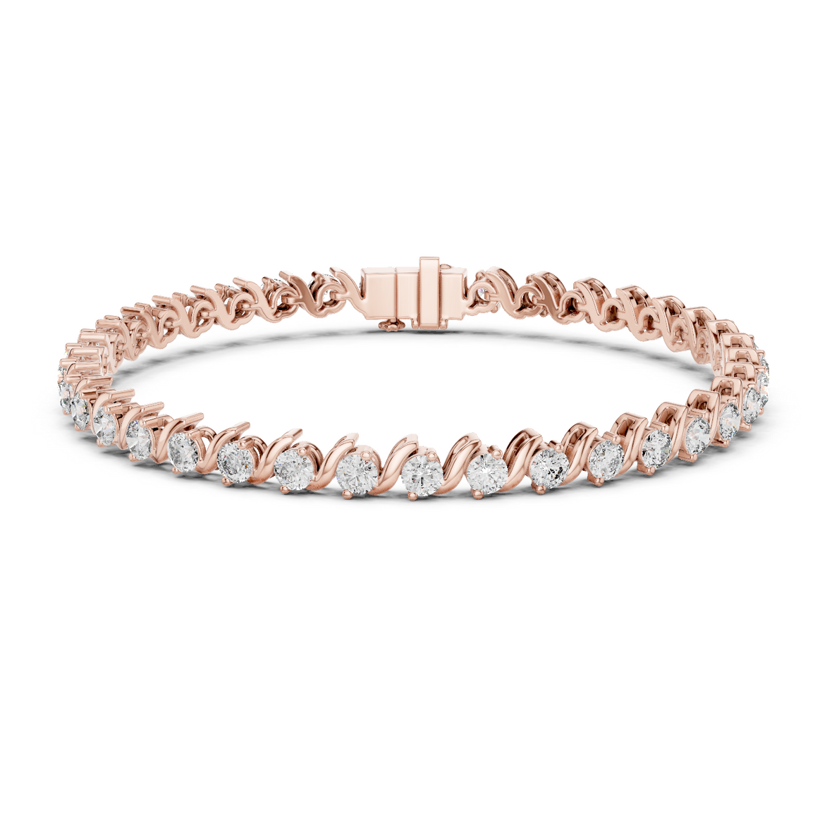 Classic round lab grown diamond bracelet in yellow gold white gold and rose gold with sleek tennis bracelet design
