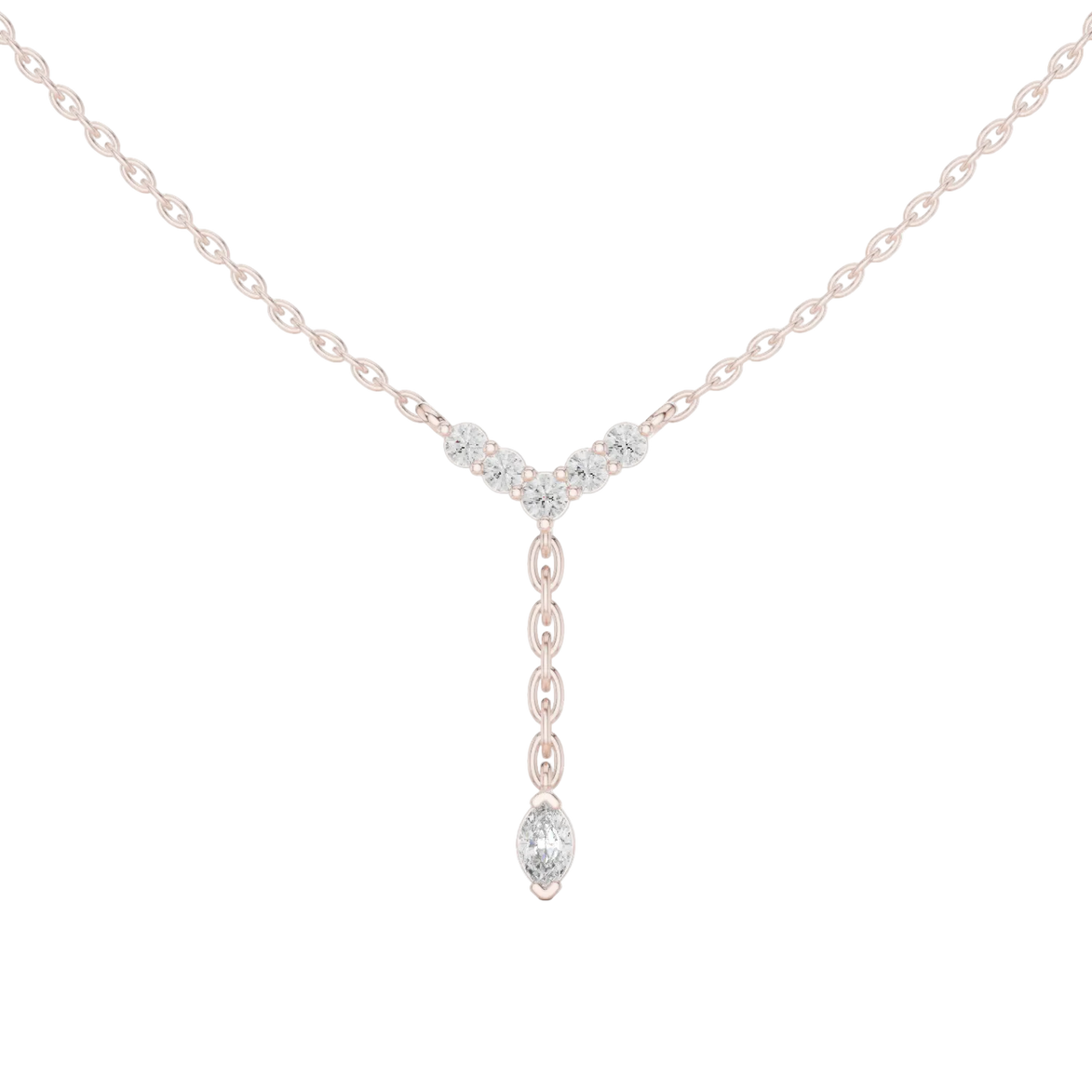 Minimal diamond drop pendant in gold with marquise and round lab grown diamonds by Signora Jewels