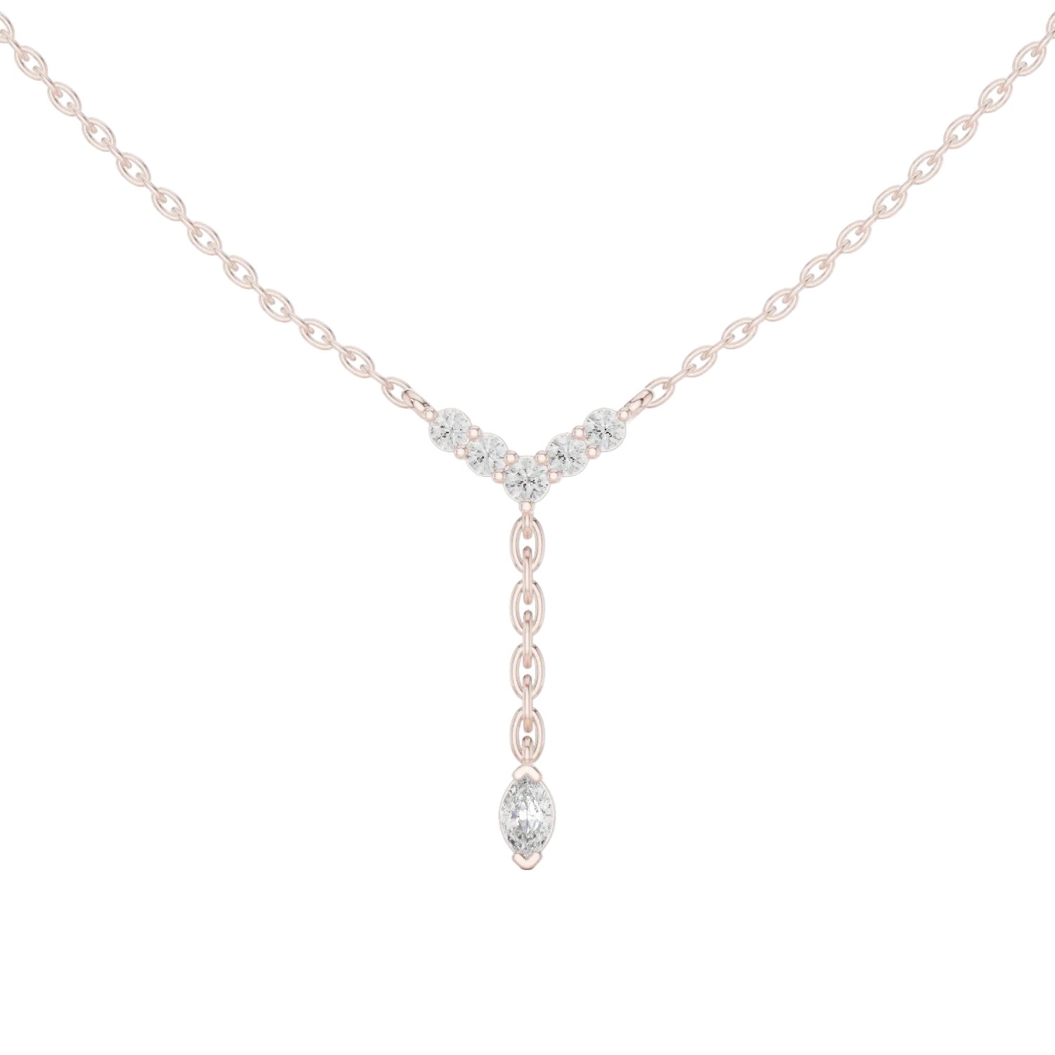 Minimal diamond drop pendant in gold with marquise and round lab grown diamonds by Signora Jewels