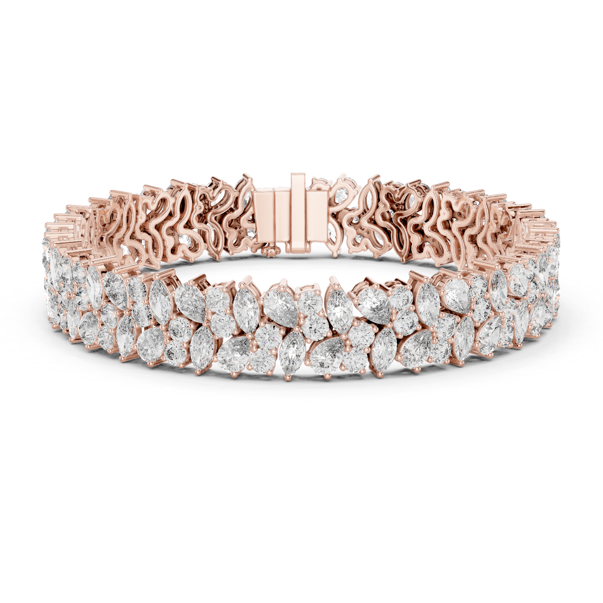 Floral lab grown diamond bracelet with marquise pear and round diamonds in yellow gold white gold and rose gold