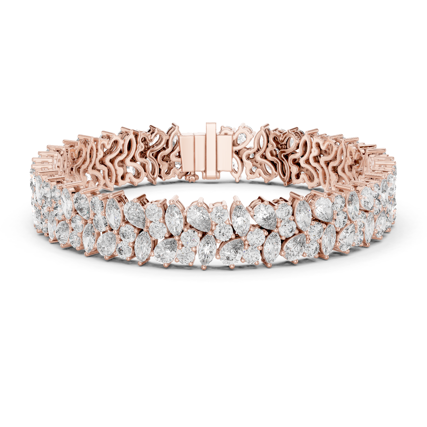 Floral lab grown diamond bracelet with marquise pear and round diamonds in yellow gold white gold and rose gold