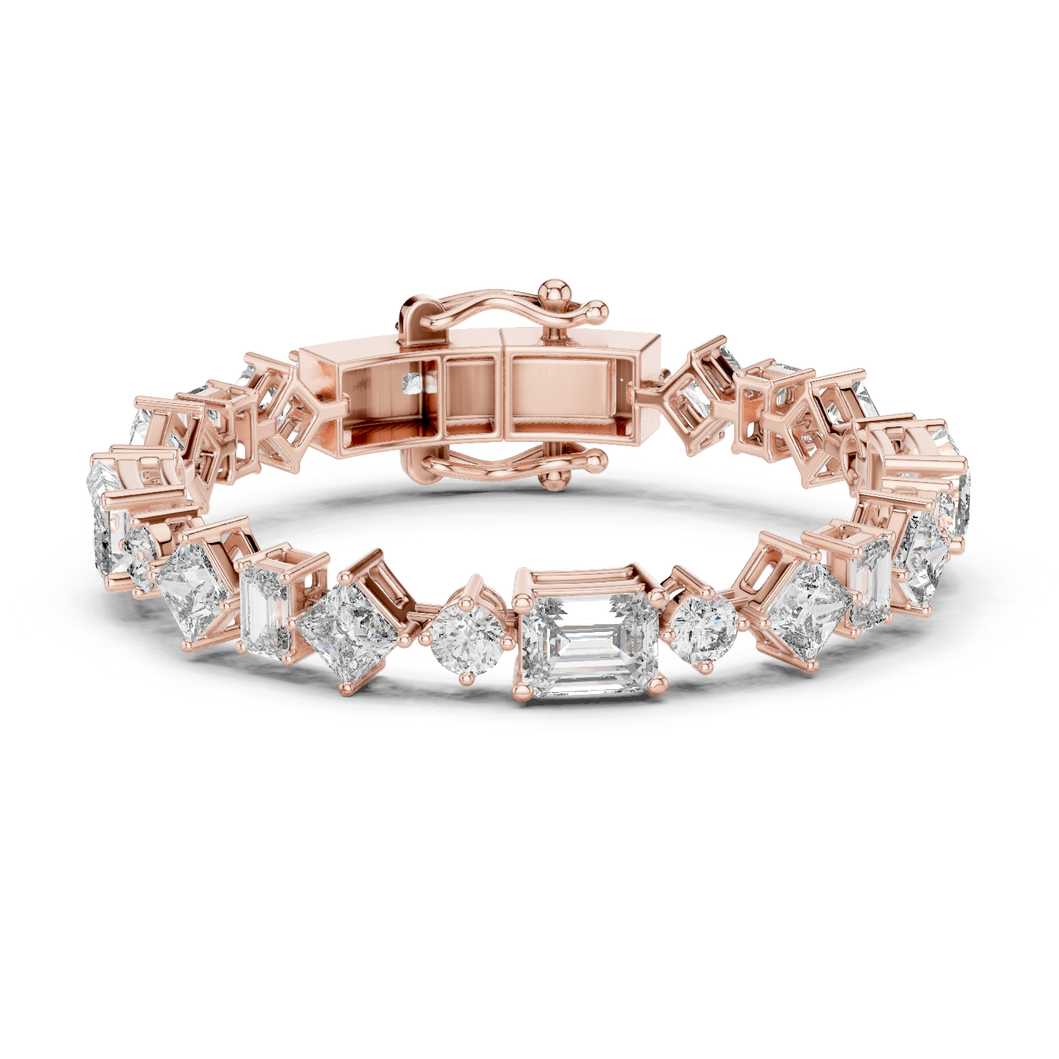 Luxury mixed shape diamond tennis bracelet in gold with emerald, princess, and round lab grown diamonds by Signora Jewels
