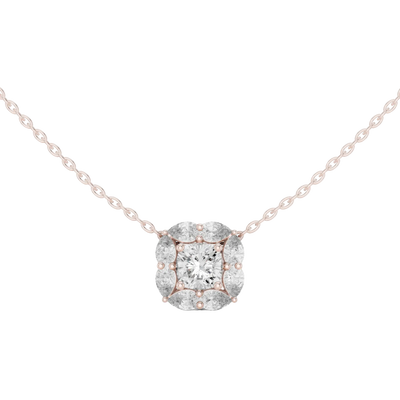 Cushion cut halo diamond pendant in gold with pear cut lab grown diamonds by Signora Jewels