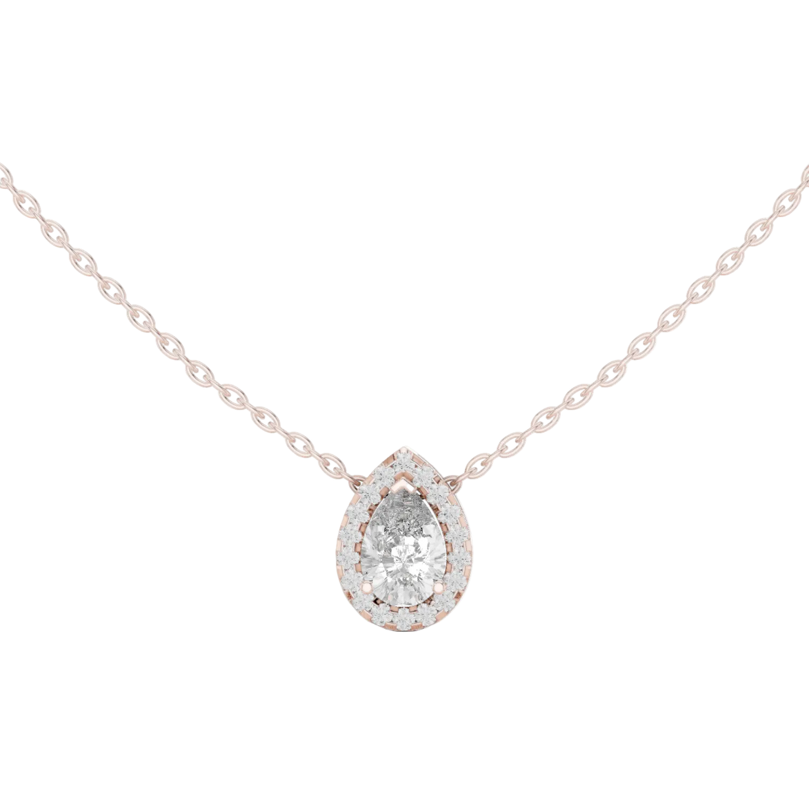Elegant pear cut halo diamond pendant in gold with lab grown diamonds by Signora Jewels