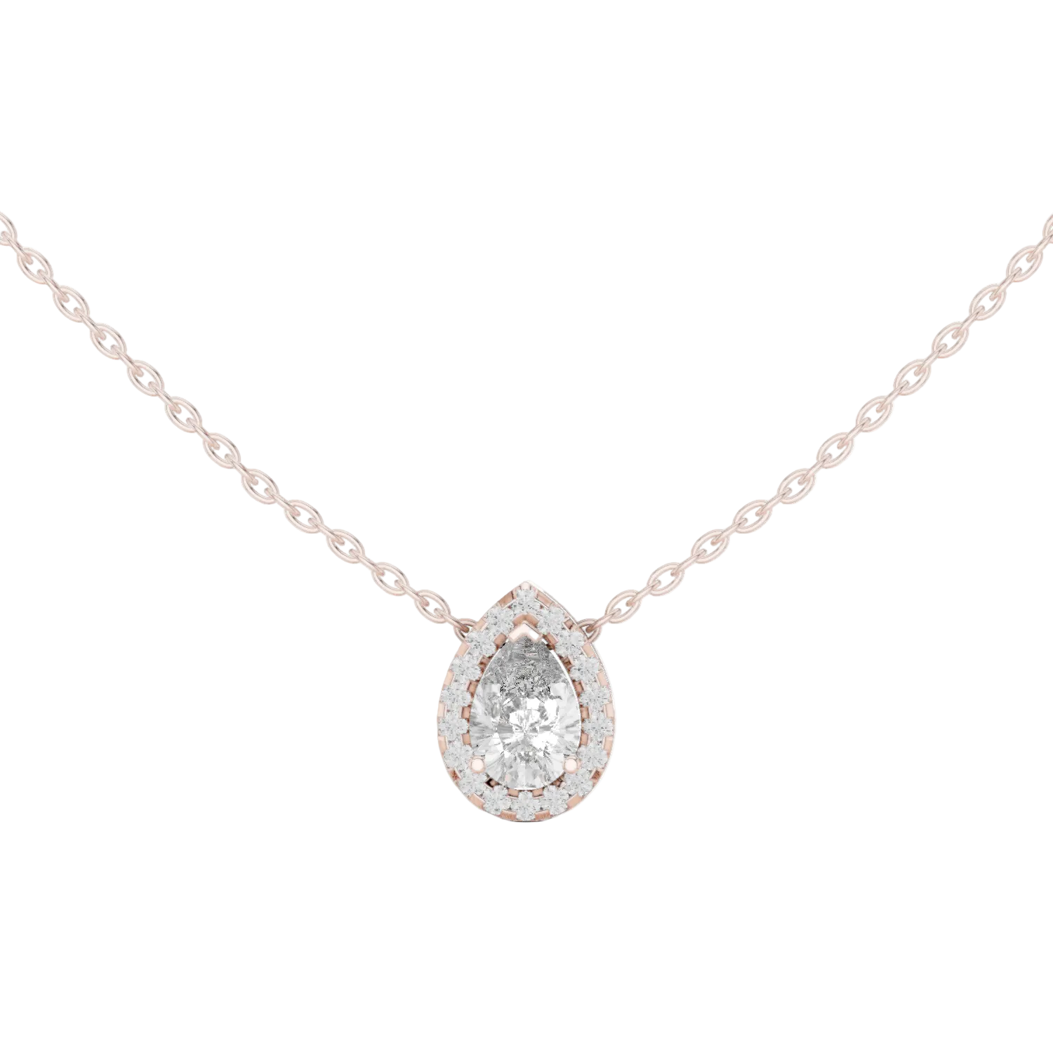 Elegant pear cut halo diamond pendant in gold with lab grown diamonds by Signora Jewels