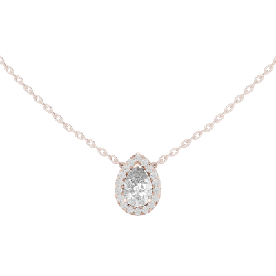 Elegant pear cut halo diamond pendant in gold with lab grown diamonds by Signora Jewels