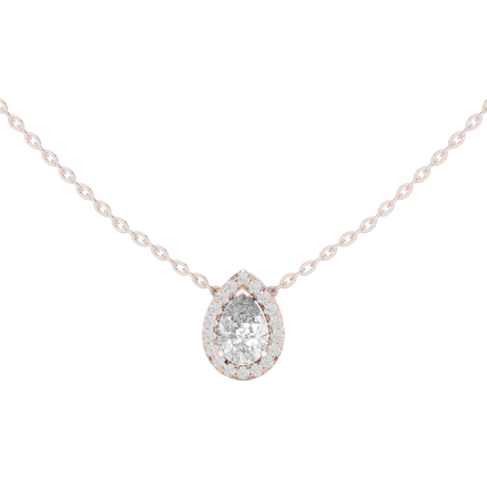 Elegant pear cut halo diamond pendant in gold with lab grown diamonds by Signora Jewels