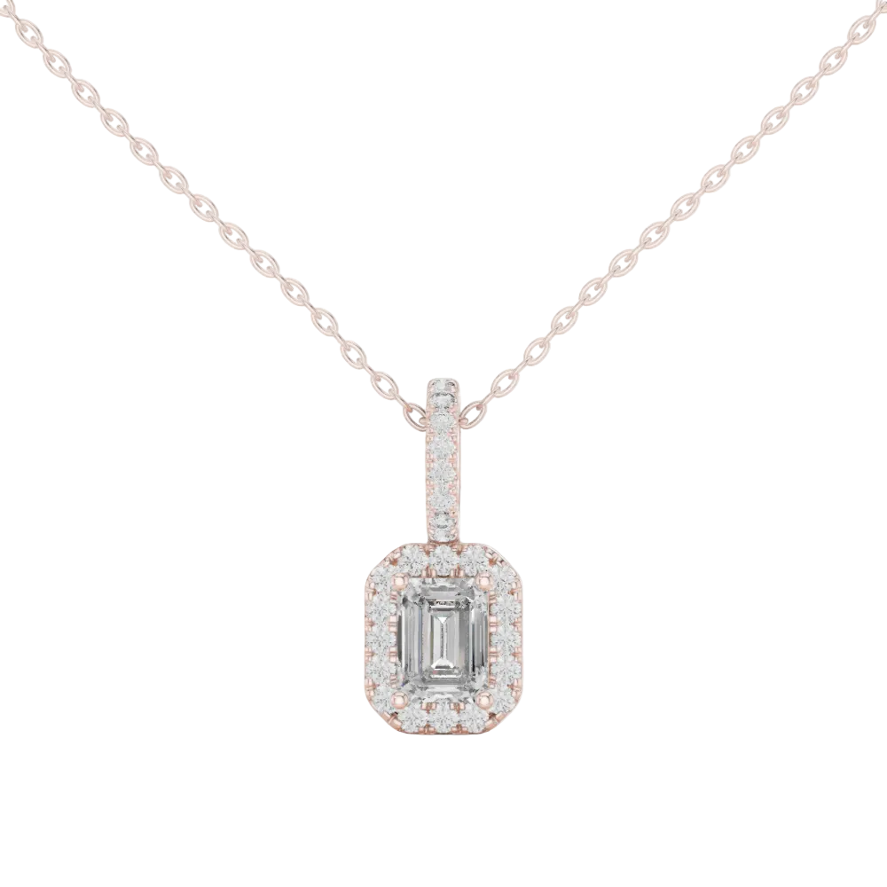 Emerald Cut Lab Grown Diamond Halo Pendant