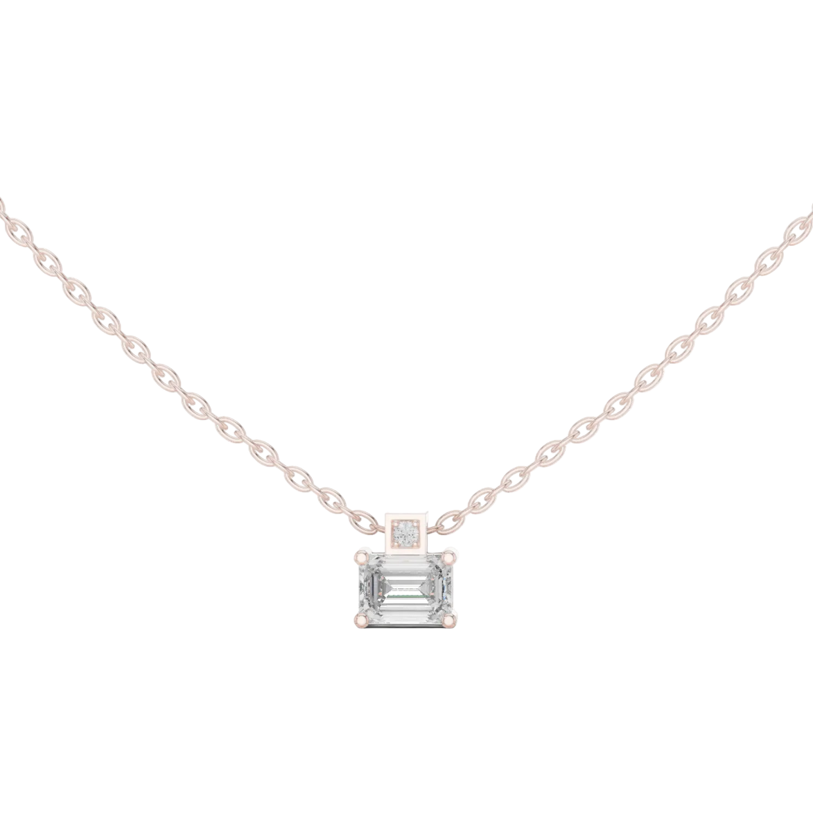 Minimal emerald cut solitaire diamond pendant in gold with lab grown diamond by Signora Jewels