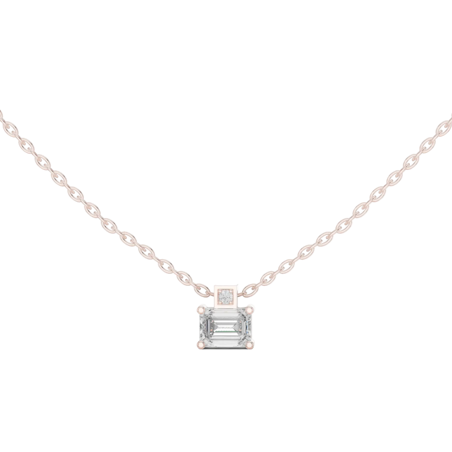 Minimal emerald cut solitaire diamond pendant in gold with lab grown diamond by Signora Jewels