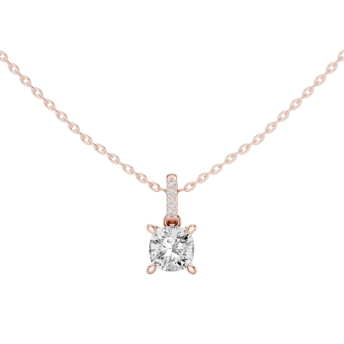 Minimal cushion cut diamond pendant in gold with lab grown diamonds by Signora Jewels