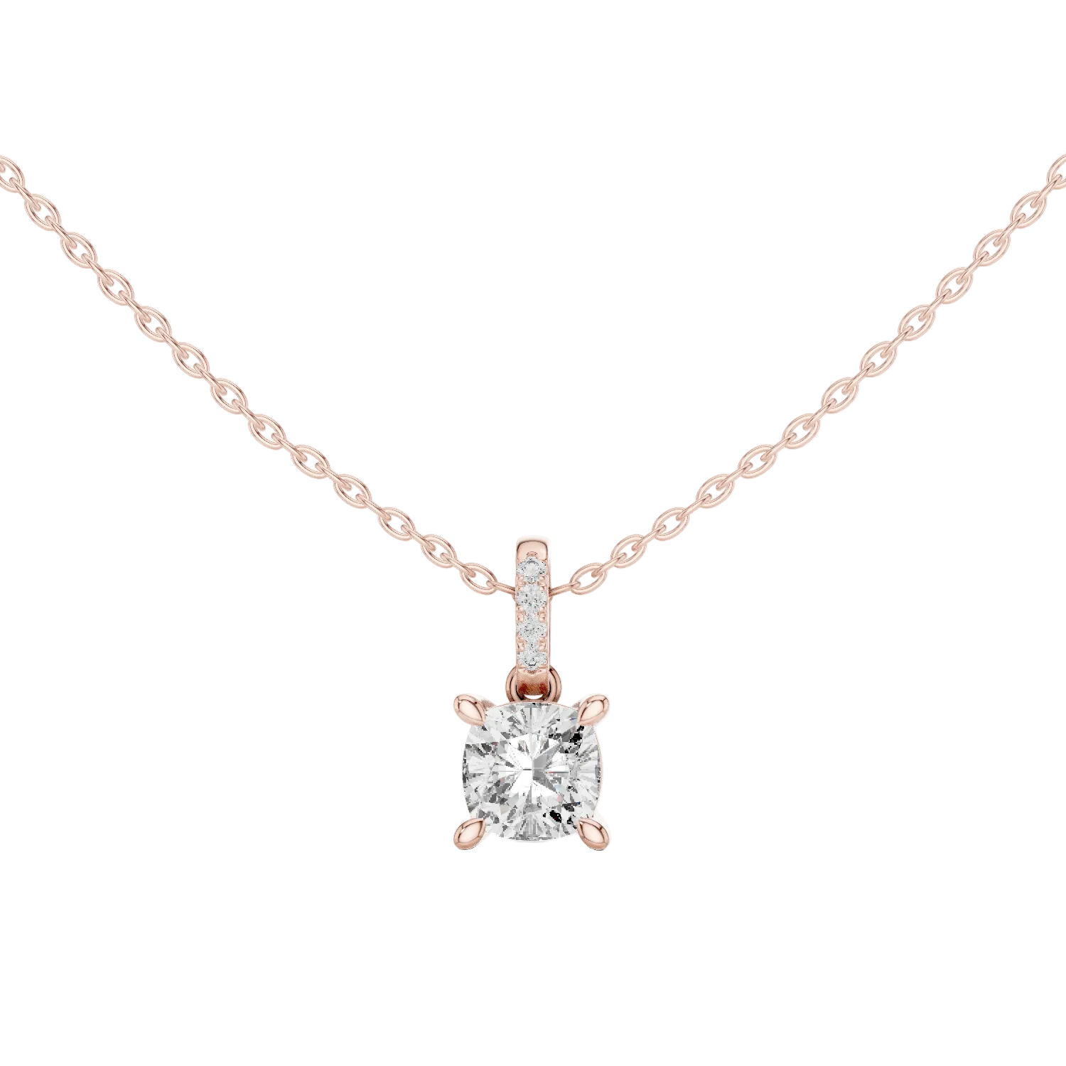 Minimal cushion cut diamond pendant in gold with lab grown diamonds by Signora Jewels