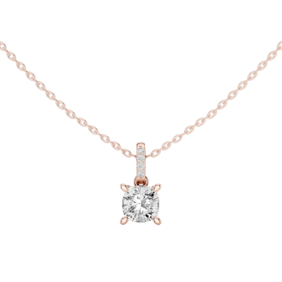 Minimal cushion cut diamond pendant in gold with lab grown diamonds by Signora Jewels