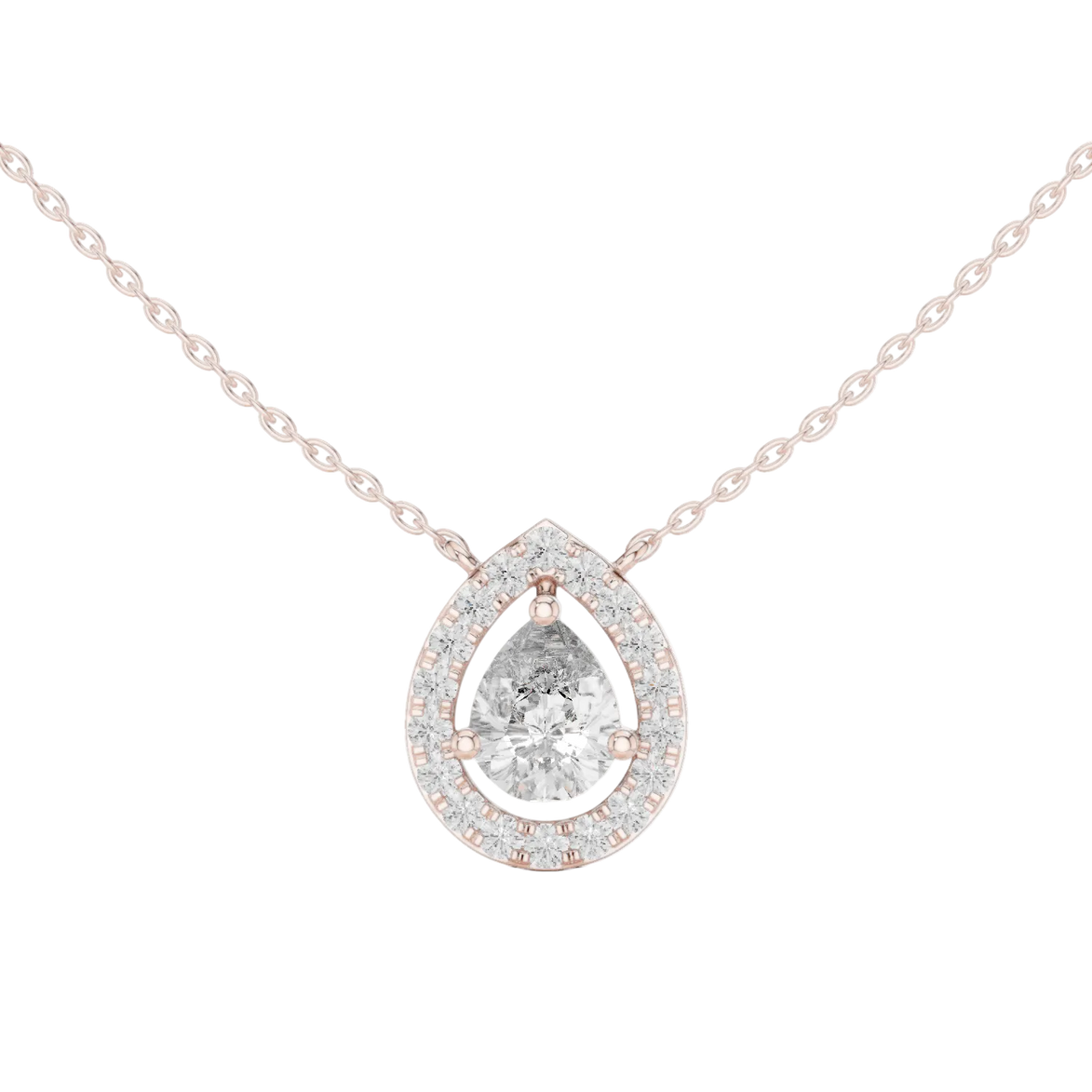 Elegant pear halo diamond pendant in gold with lab grown diamonds by Signora Jewels