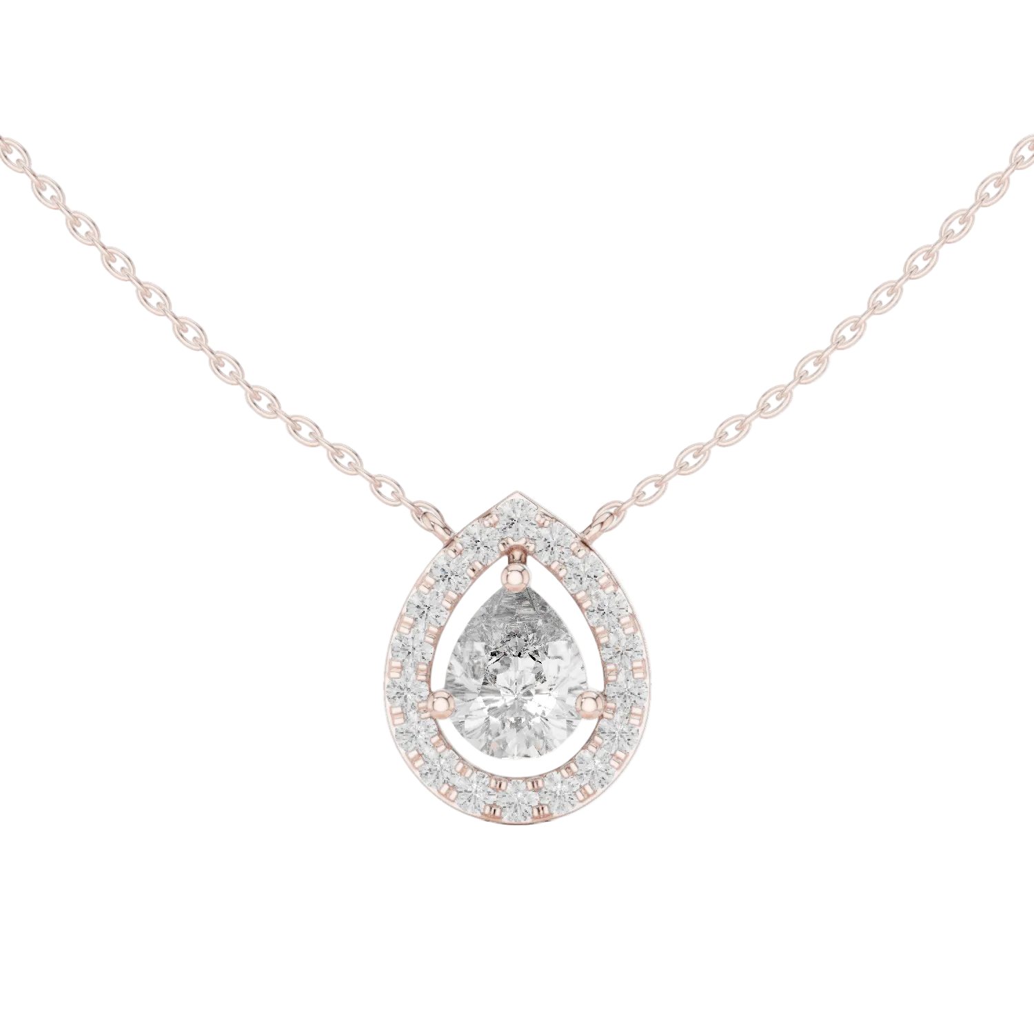 Elegant pear halo diamond pendant in gold with lab grown diamonds by Signora Jewels