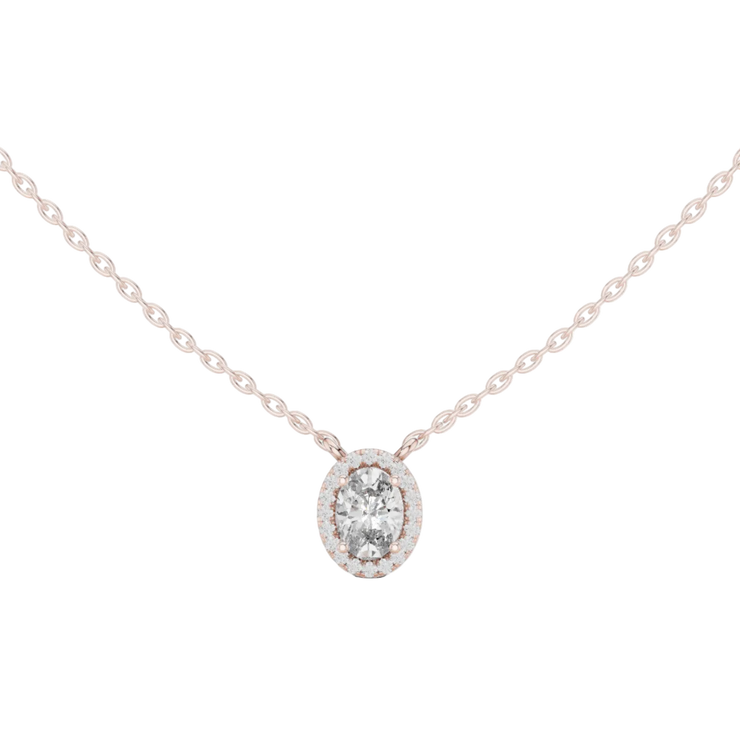 Minimalist Oval Lab Grown Diamond Halo Pendant
