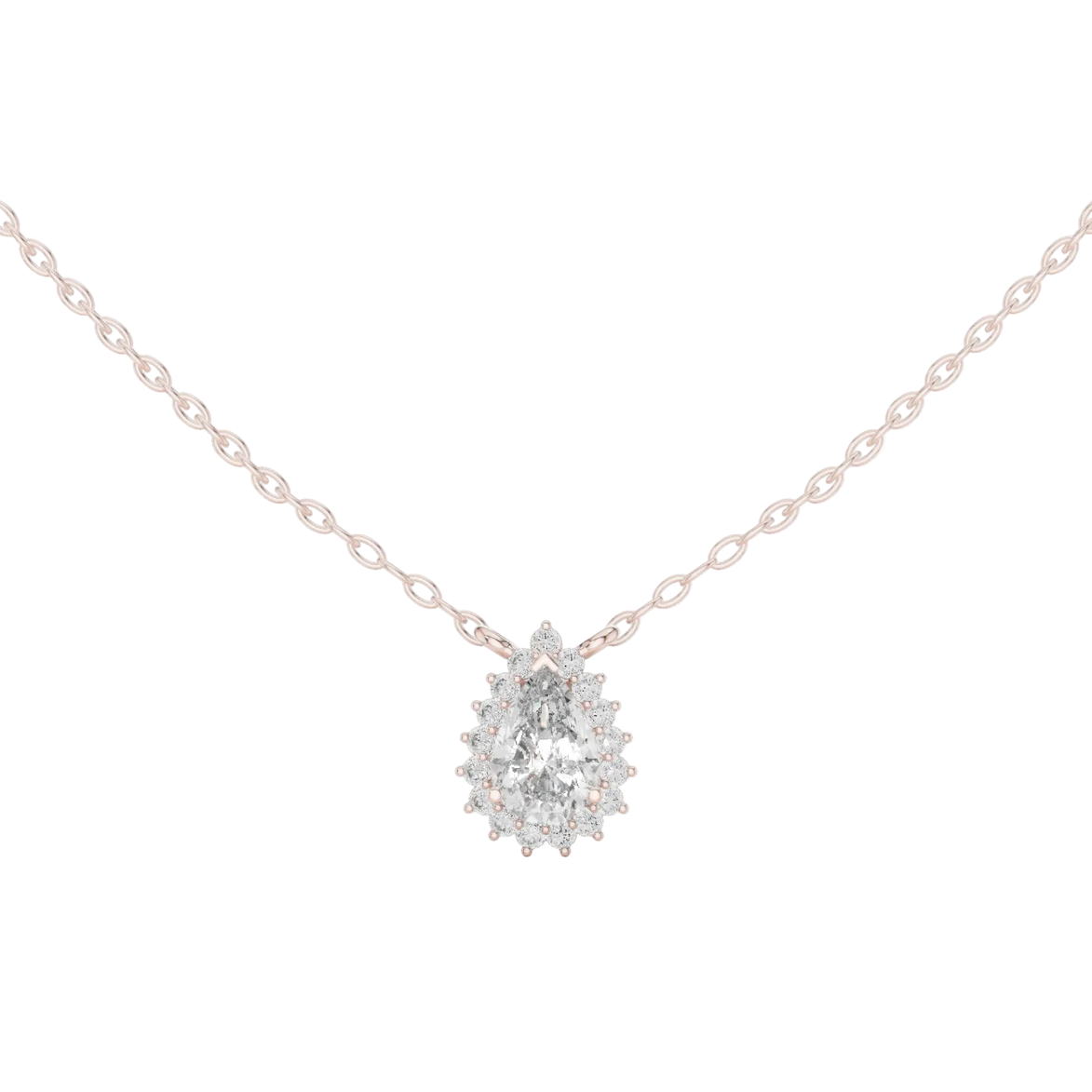 Elegant pear cut halo diamond pendant in gold with lab grown diamonds by Signora Jewels
