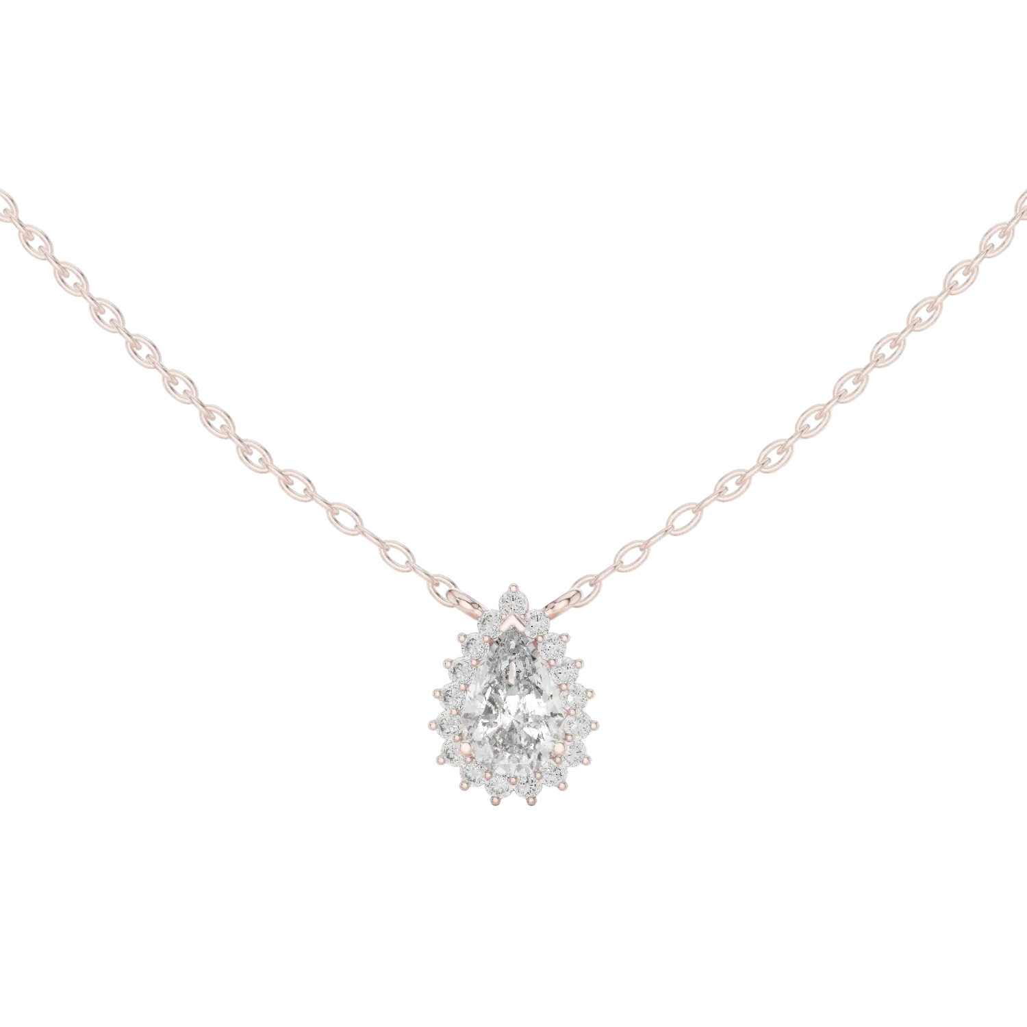 Elegant pear cut halo diamond pendant in gold with lab grown diamonds by Signora Jewels