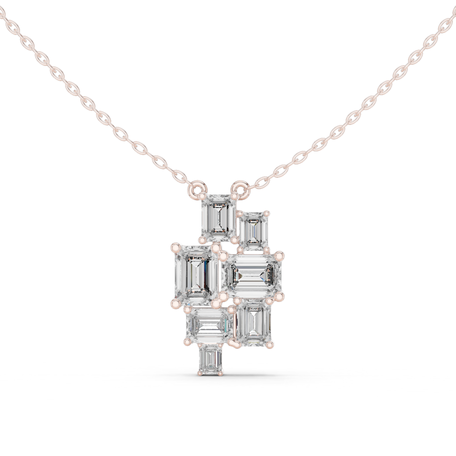 Modern emerald cut diamond cluster pendant in gold with lab grown diamonds by Signora Jewels