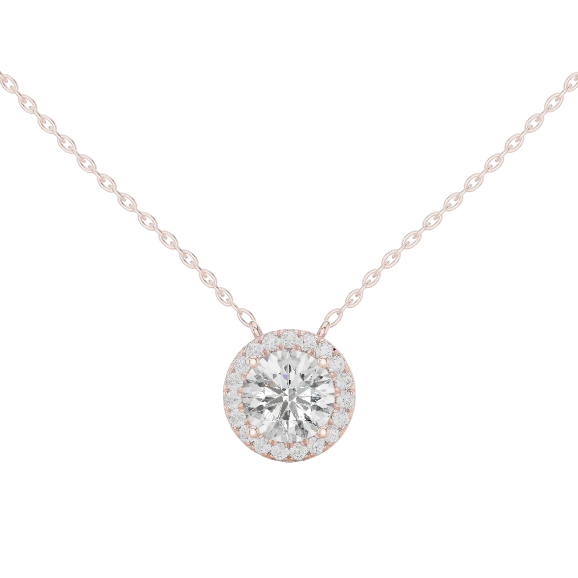 Round halo diamond pendant in gold with lab grown diamonds by Signora Jewels