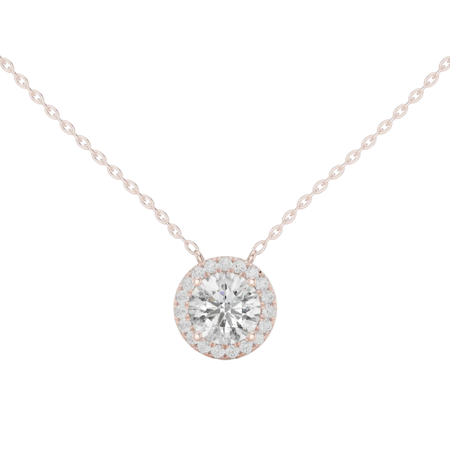 Round halo diamond pendant in gold with lab grown diamonds by Signora Jewels