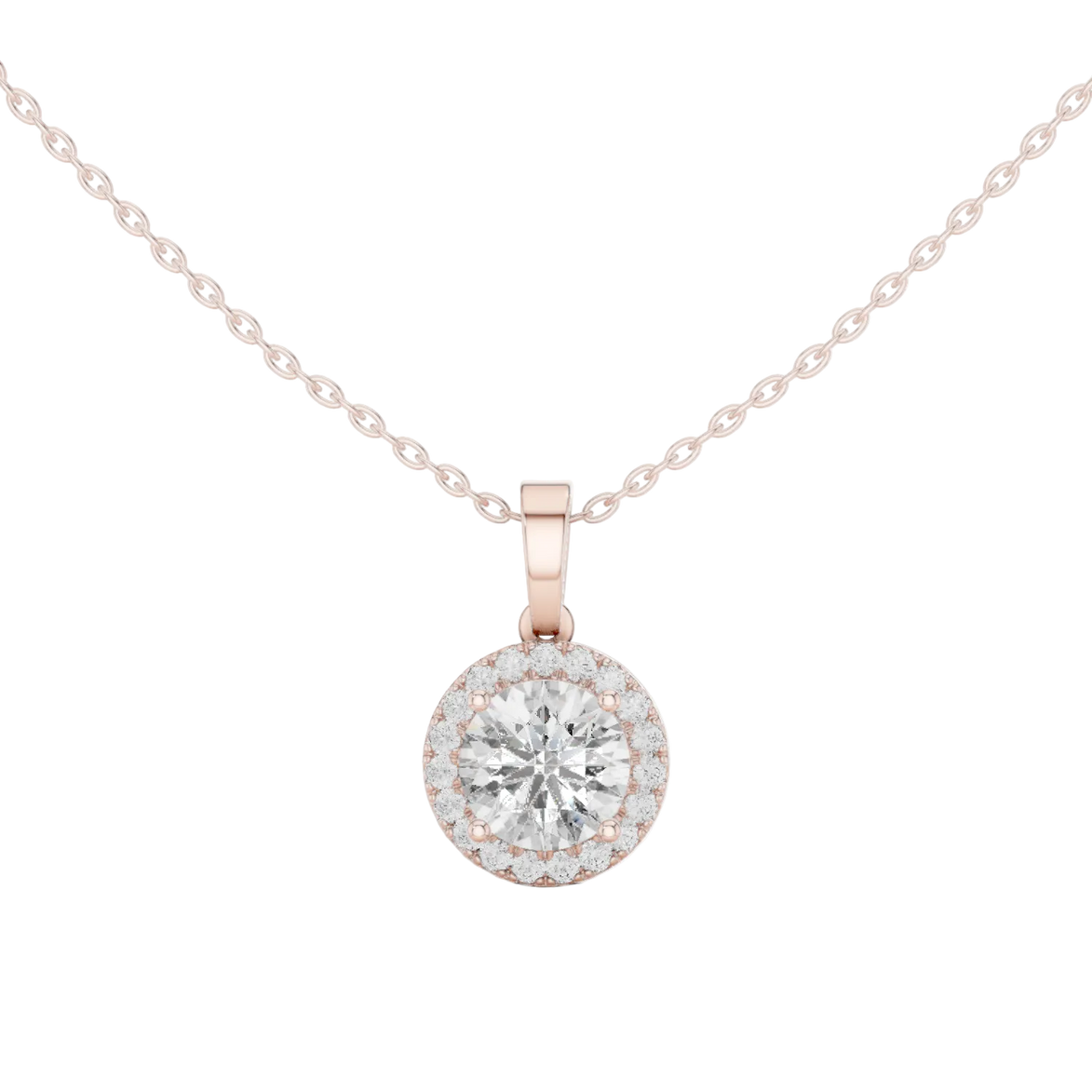 Minimal round halo diamond pendant in gold with lab grown diamonds by Signora Jewels