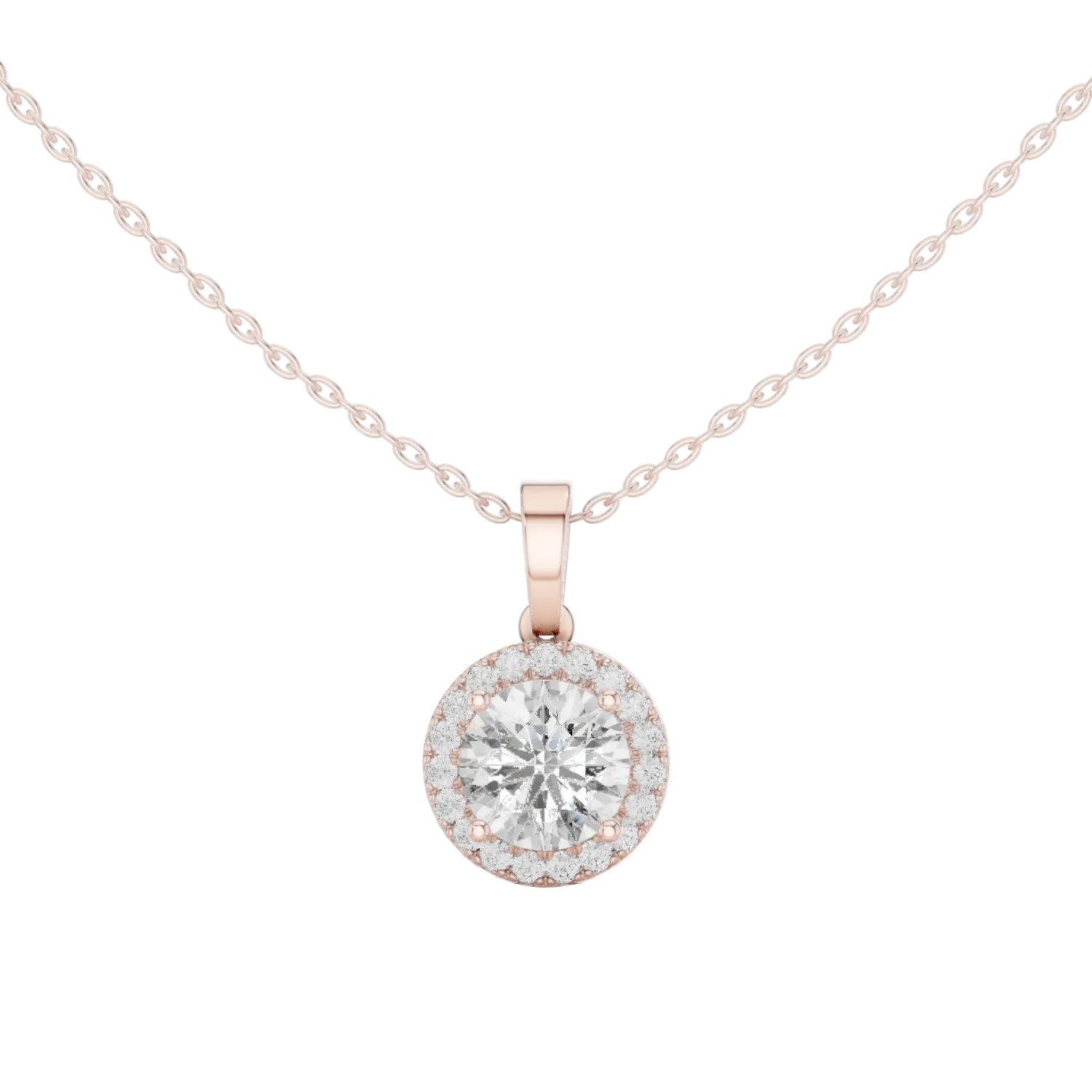 Minimal round halo diamond pendant in gold with lab grown diamonds by Signora Jewels