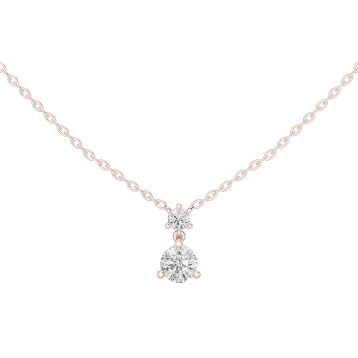Minimal two stone diamond drop pendant in gold with lab grown diamonds by Signora Jewels