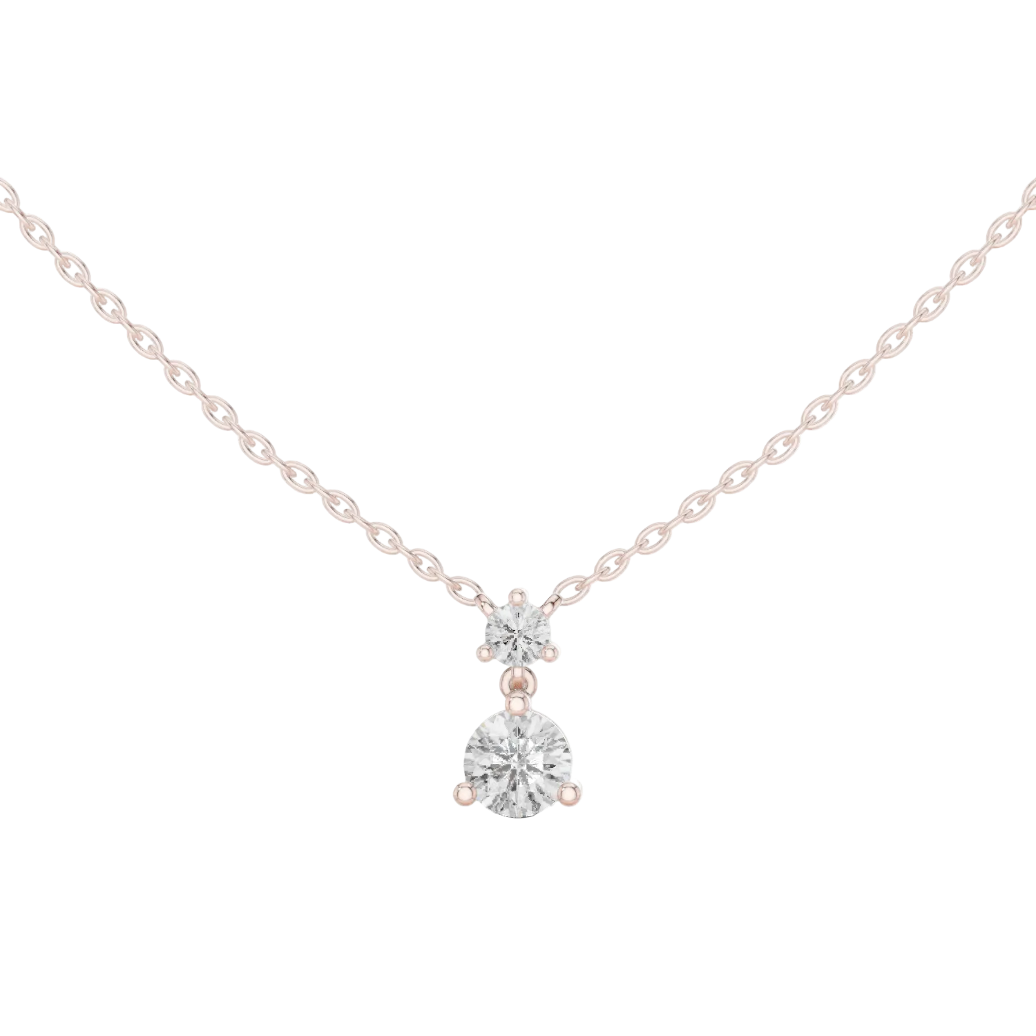 Minimal two stone diamond drop pendant in gold with lab grown diamonds by Signora Jewels