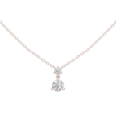 Minimal two stone diamond drop pendant in gold with lab grown diamonds by Signora Jewels