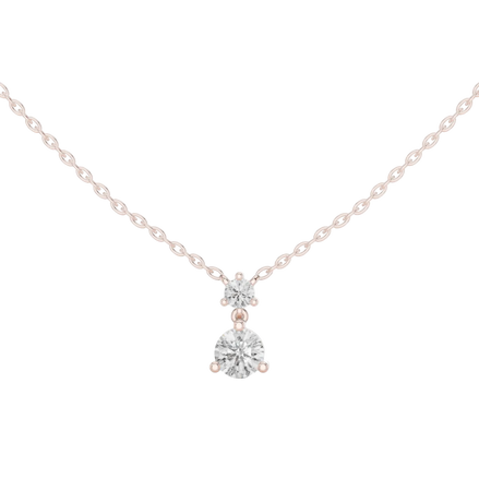 Minimal two stone diamond drop pendant in gold with lab grown diamonds by Signora Jewels