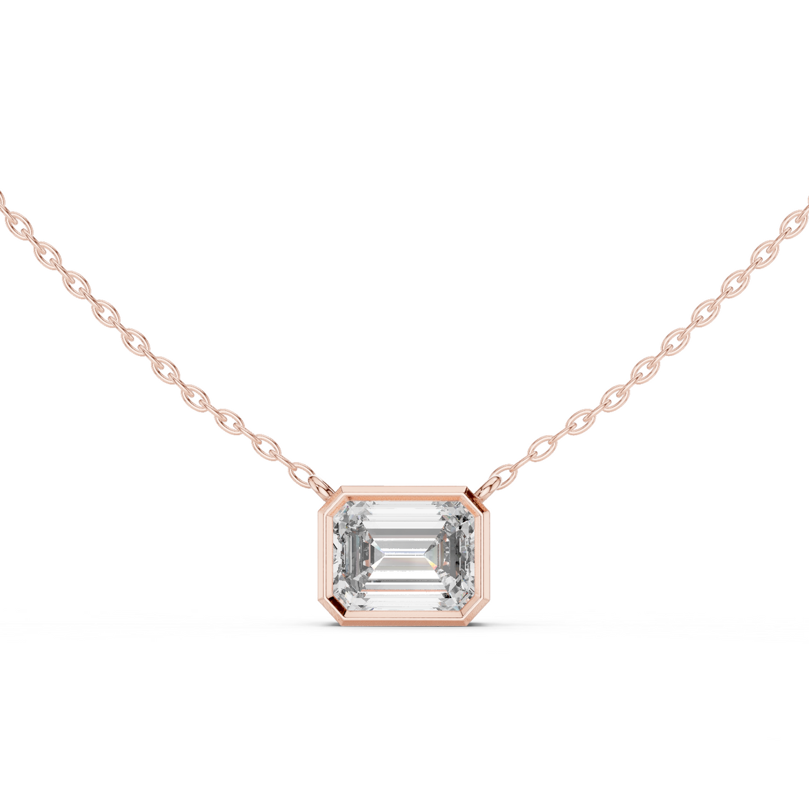 Minimal emerald cut solitaire diamond pendant in gold with lab grown diamond by Signora Jewels