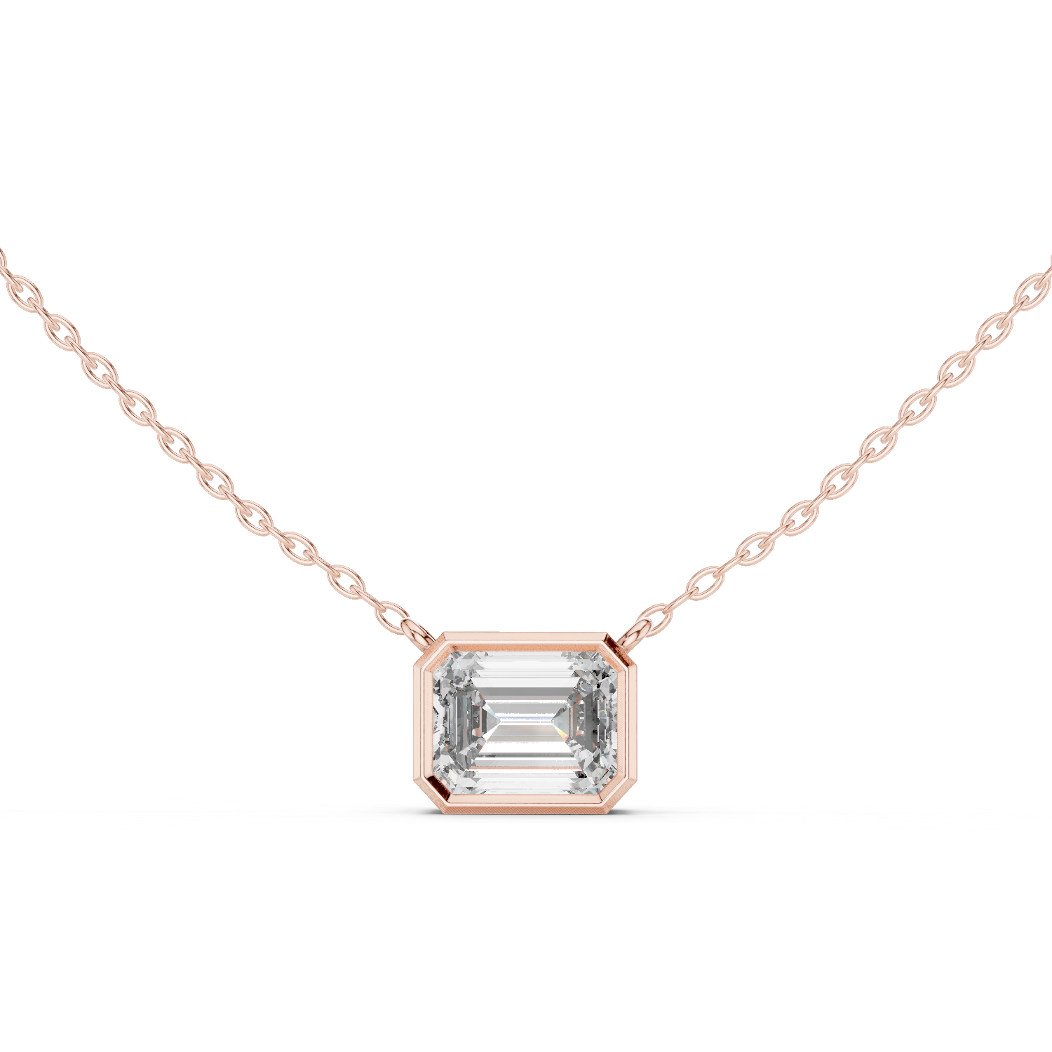Minimal emerald cut solitaire diamond pendant in gold with lab grown diamond by Signora Jewels