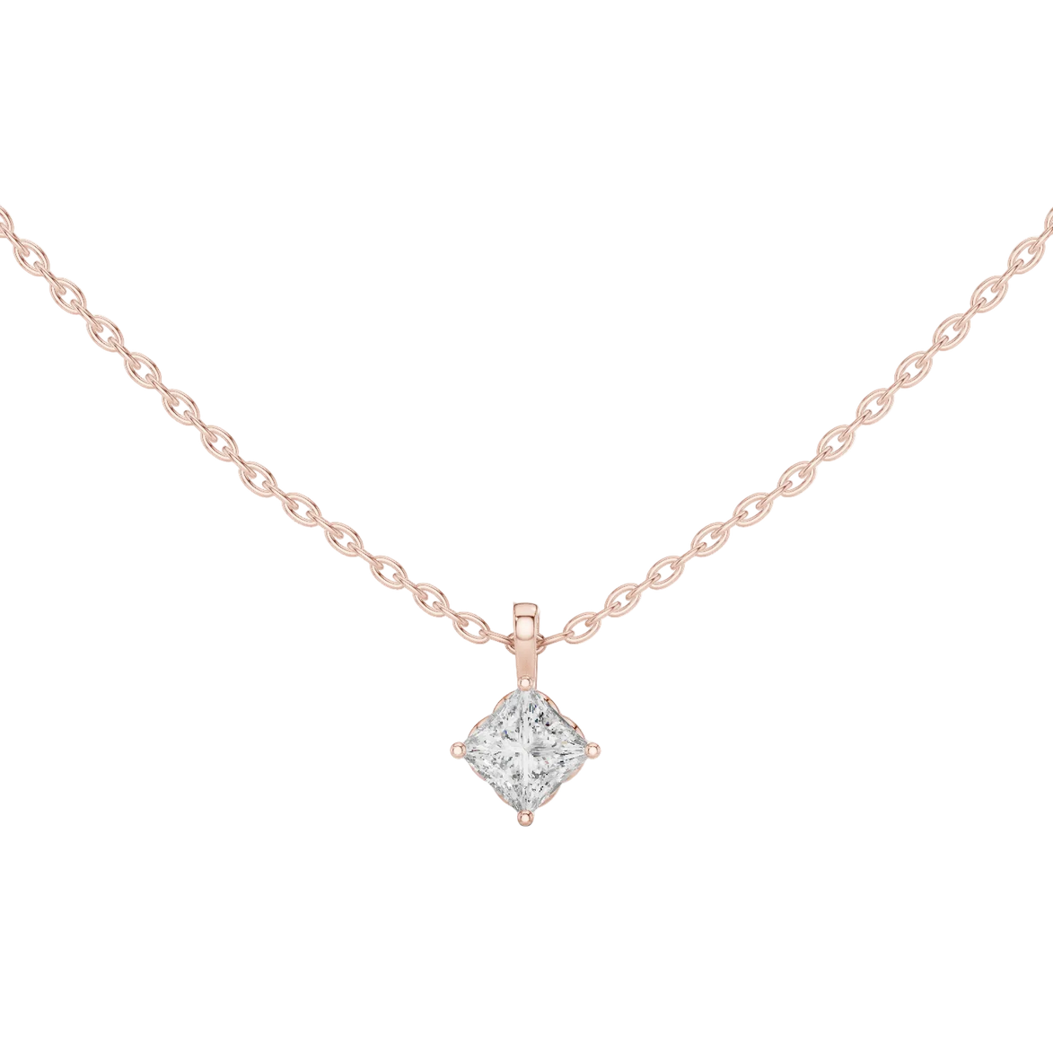Minimal princess cut solitaire diamond pendant in gold with lab grown diamond by Signora Jewels