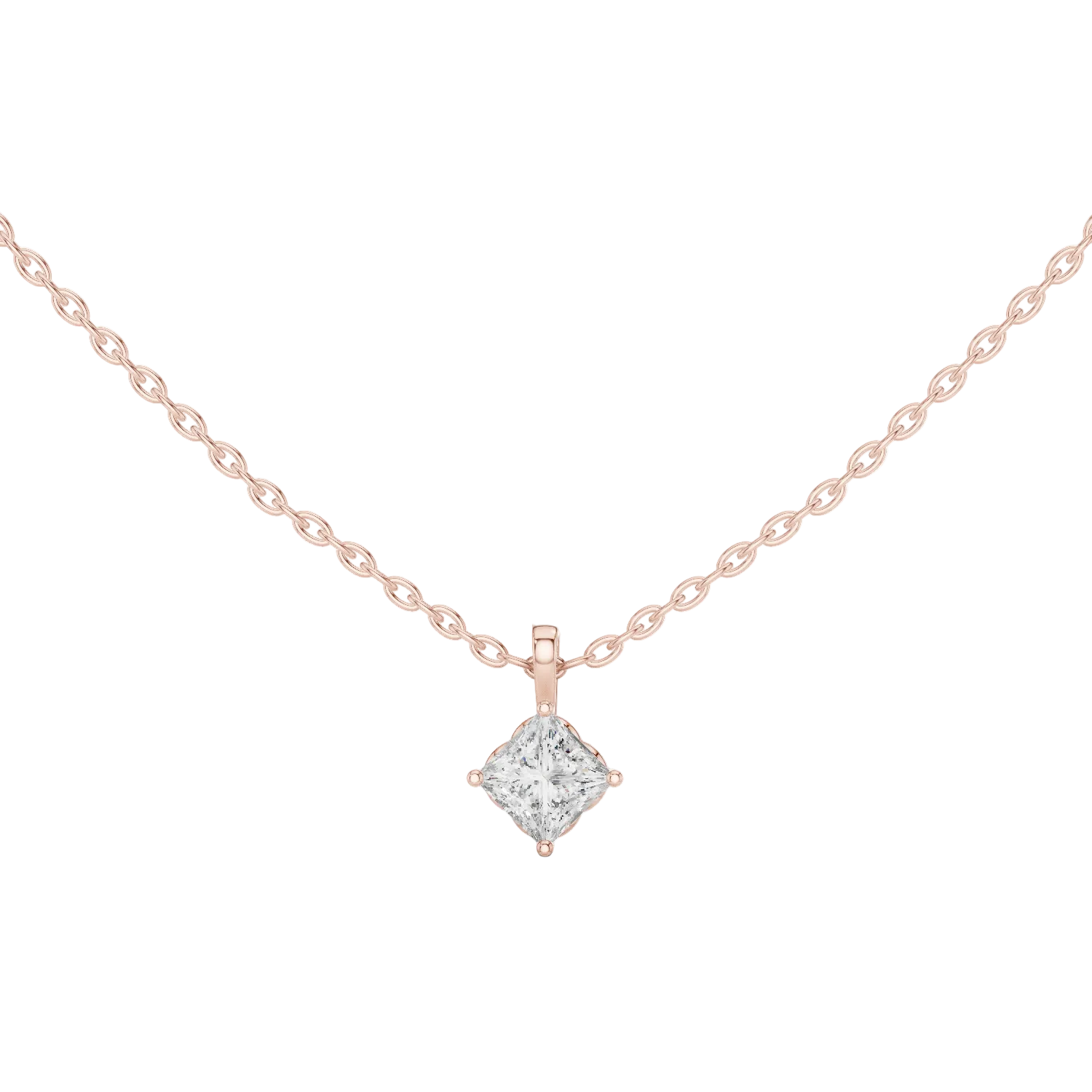 Minimal princess cut solitaire diamond pendant in gold with lab grown diamond by Signora Jewels