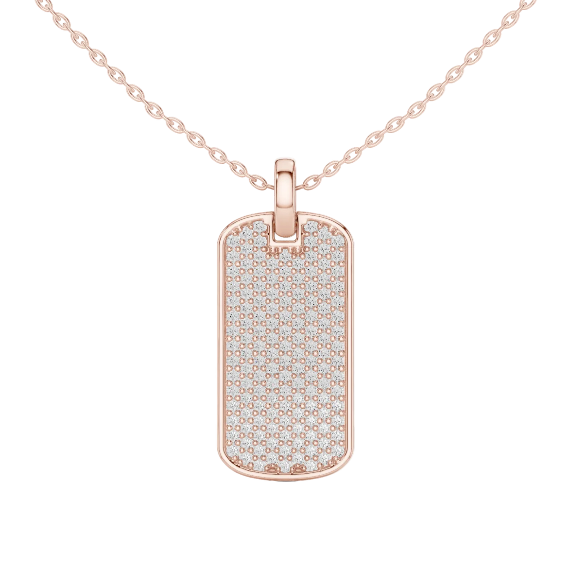 Pavé diamond rectangle dog tag pendant in gold with lab grown diamonds by Signora Jewels