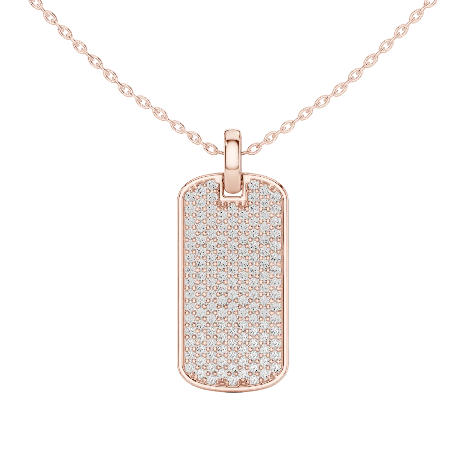 Pavé diamond rectangle dog tag pendant in gold with lab grown diamonds by Signora Jewels