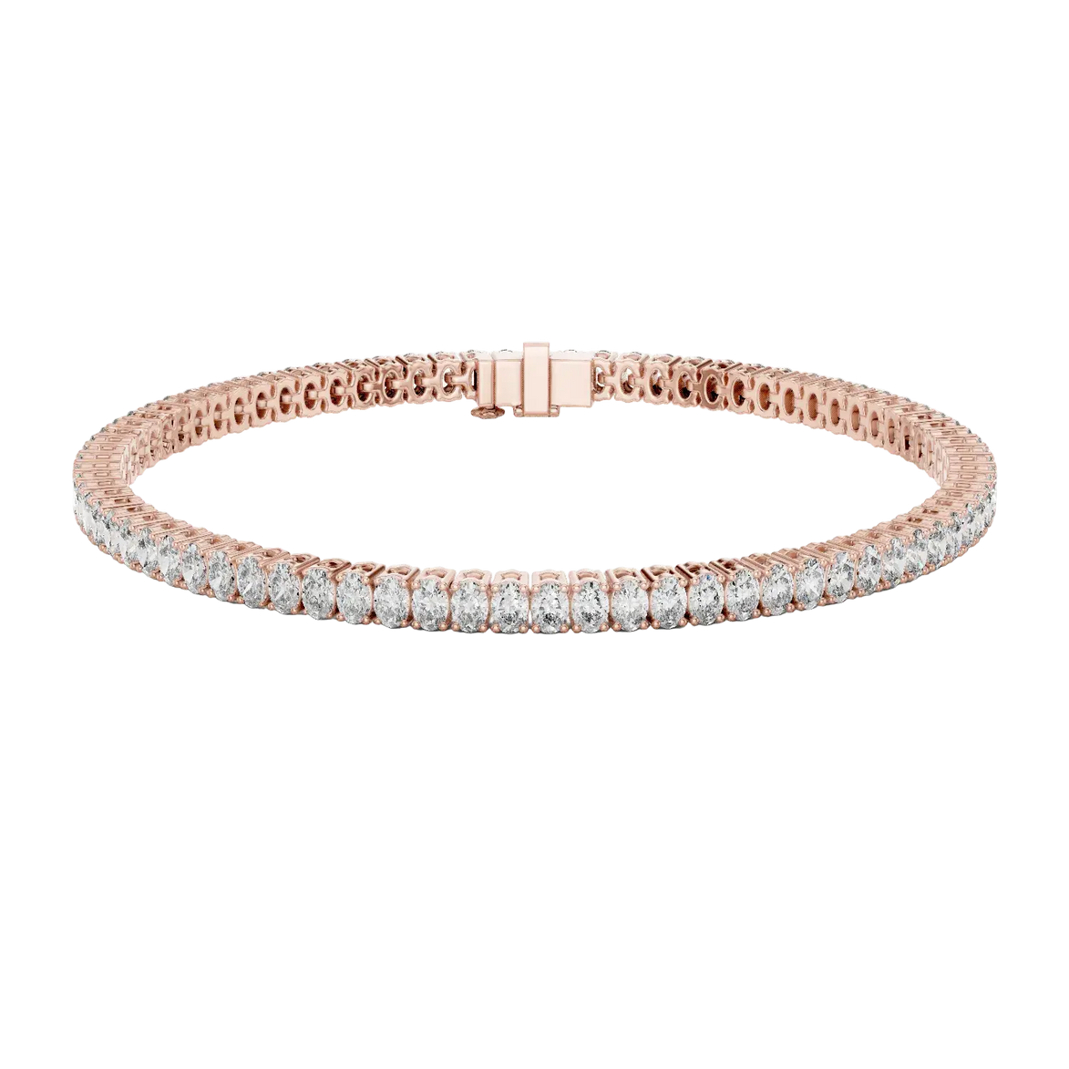 Oval cut lab grown diamond tennis bracelet in yellow gold white gold and rose gold with elegant luxury diamond setting