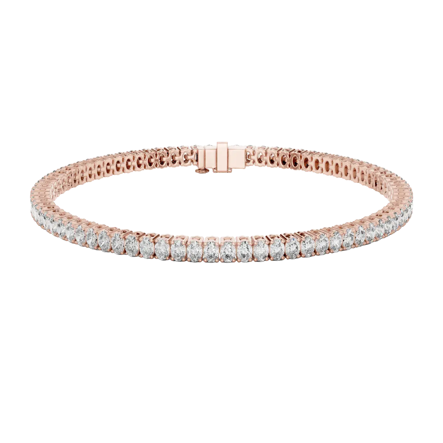 Oval cut lab grown diamond tennis bracelet in yellow gold white gold and rose gold with elegant luxury diamond setting