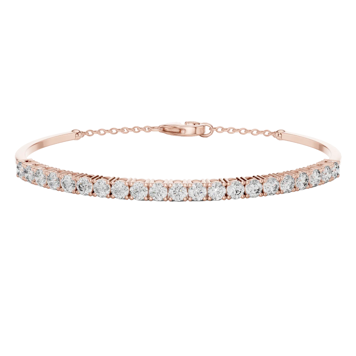 Open cuff lab grown diamond bangle bracelet in yellow gold white gold and rose gold with sleek modern diamond design
